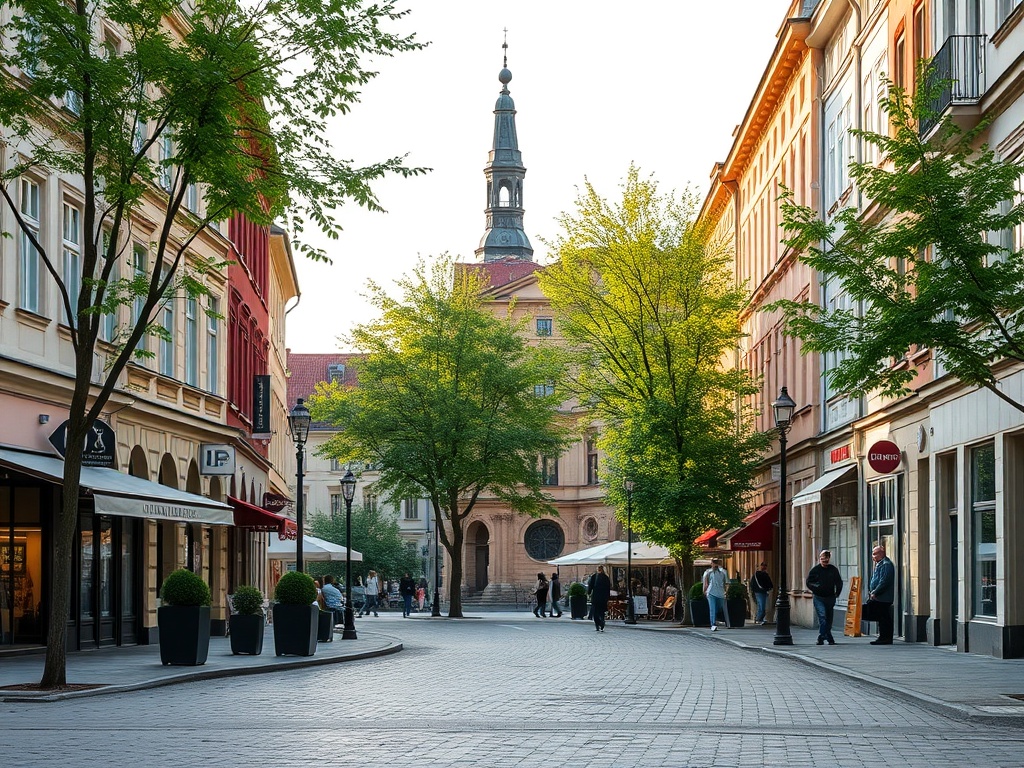 Mapa z zaznaczonymi punktami infrastruktury usługowej w Pabianicach